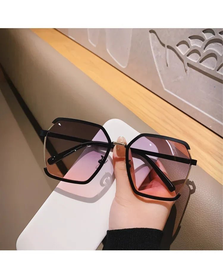 Luxury Square Metal Half Frame Sunglasses Oversized - Oreela