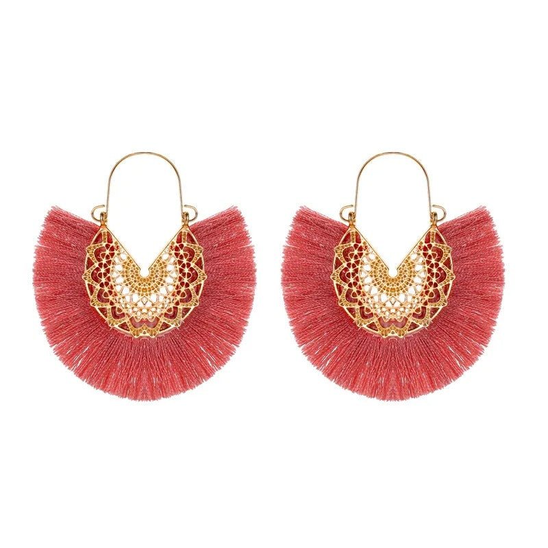 Boho Fan - Shaped Lace Tassel Earrings - Oreela