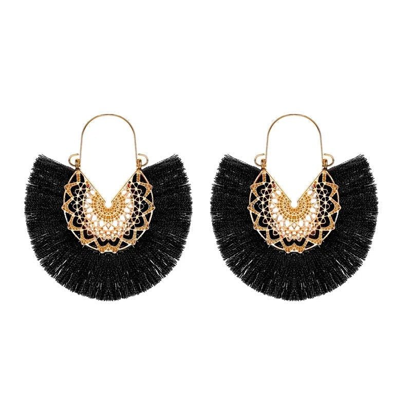 Boho Fan - Shaped Lace Tassel Earrings - Oreela