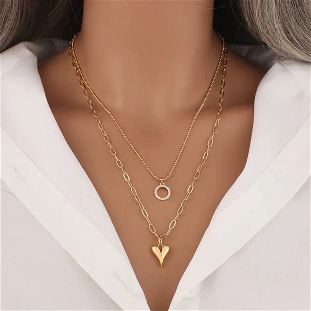 Gold - Plated Double Layer Chain Necklace - Oreela