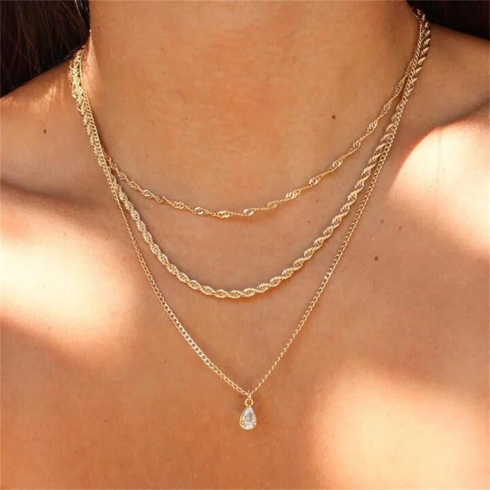 Gold - Plated Double Layer Chain Necklace - Oreela
