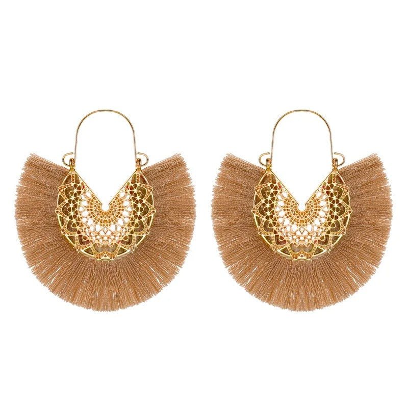Boho Fan - Shaped Lace Tassel Earrings - Oreela