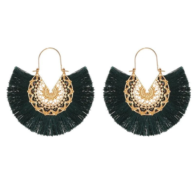 Boho Fan - Shaped Lace Tassel Earrings - Oreela