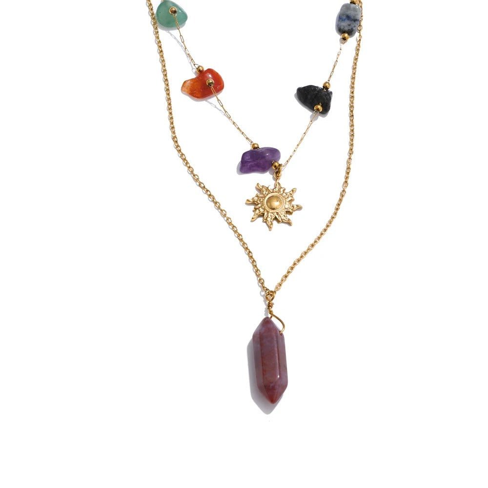 Double - Layer Sun Amethyst Drop Necklace - Oreela