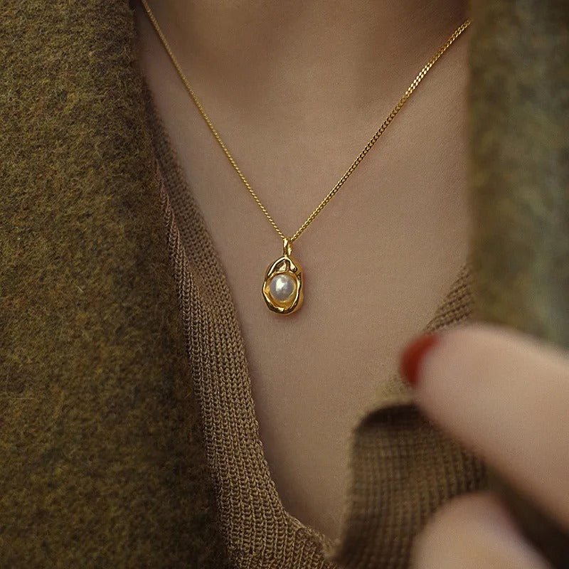 Gold - Plated Pearl Pendant Necklace - Oreela