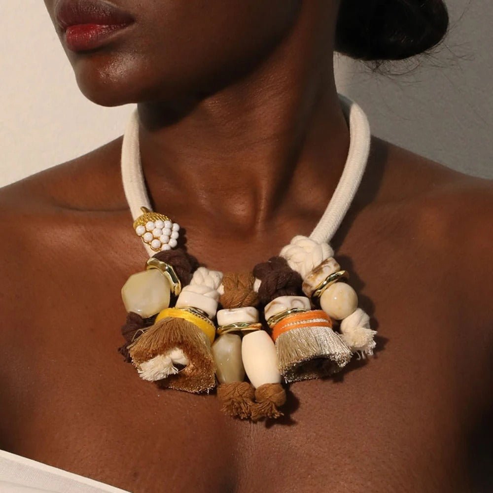 Handmade Chunky Collar Beaded Necklace - Oreela