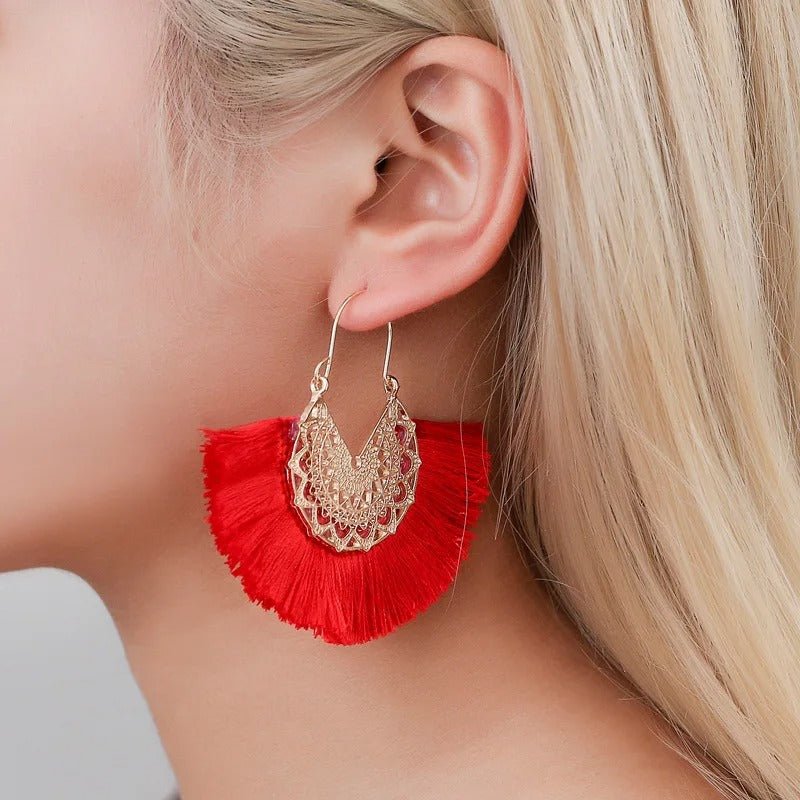 Boho Fan - Shaped Lace Tassel Earrings - Oreela