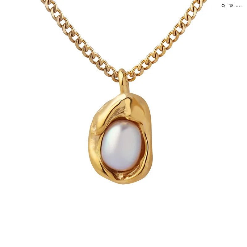 Gold - Plated Pearl Pendant Necklace - Oreela