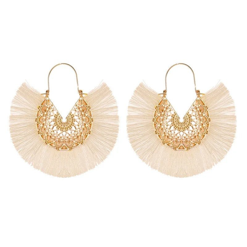 Boho Fan - Shaped Lace Tassel Earrings - Oreela