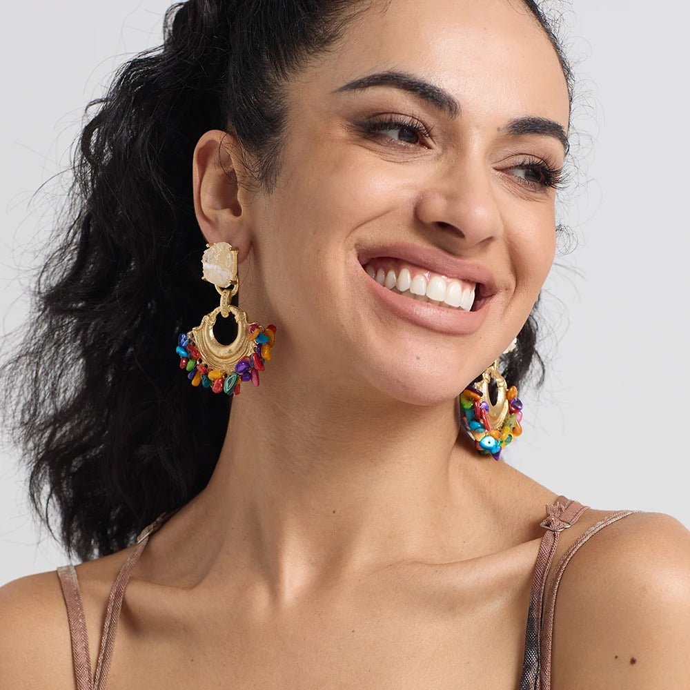 Vintage Rhinestone Drop Earrings - Oreela