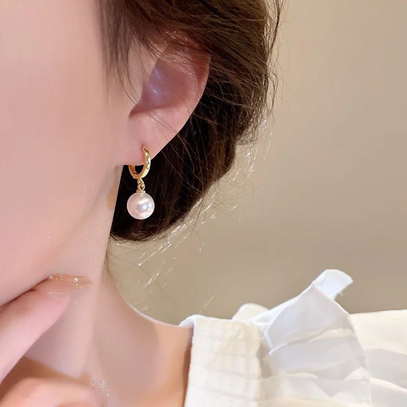 Pearl Drop Hoop Earrings - Oreela