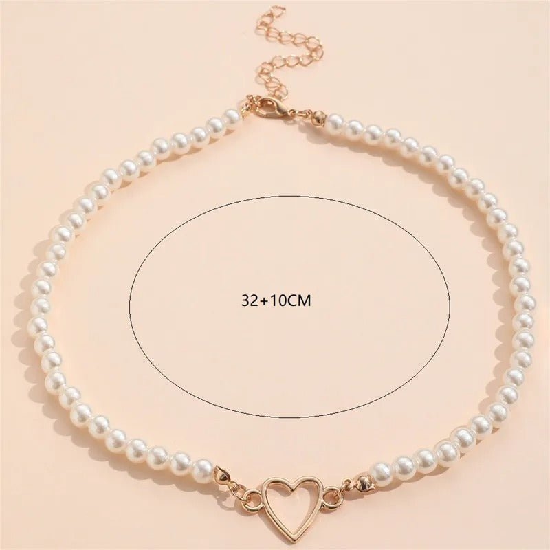 Heart Charm Pearl Necklace - Oreela