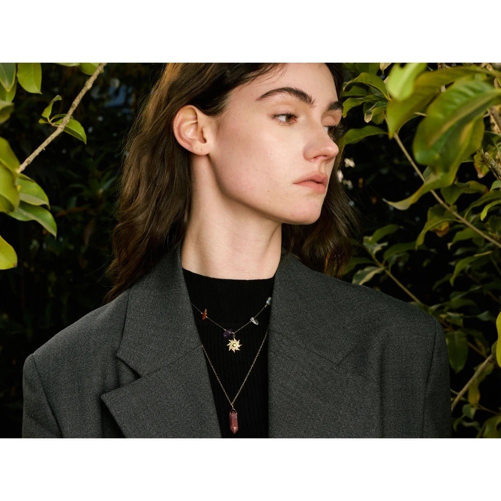 Double - Layer Sun Amethyst Drop Necklace - Oreela