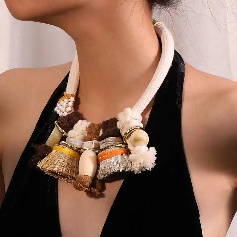 Handmade Chunky Collar Beaded Necklace - Oreela