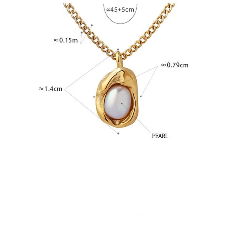 Gold - Plated Pearl Pendant Necklace - Oreela