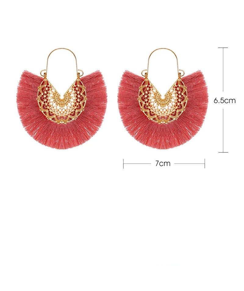 Boho Fan - Shaped Lace Tassel Earrings - Oreela
