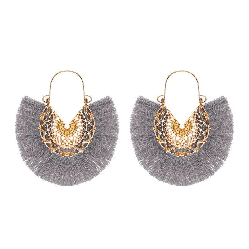 Boho Fan - Shaped Lace Tassel Earrings - Oreela