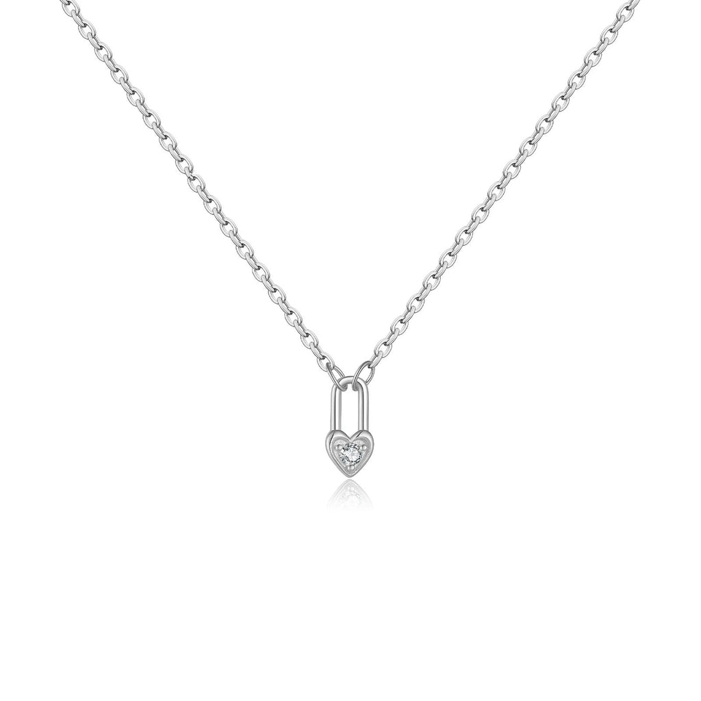 Sterling Silver Heart Padlock Necklace - Oreela