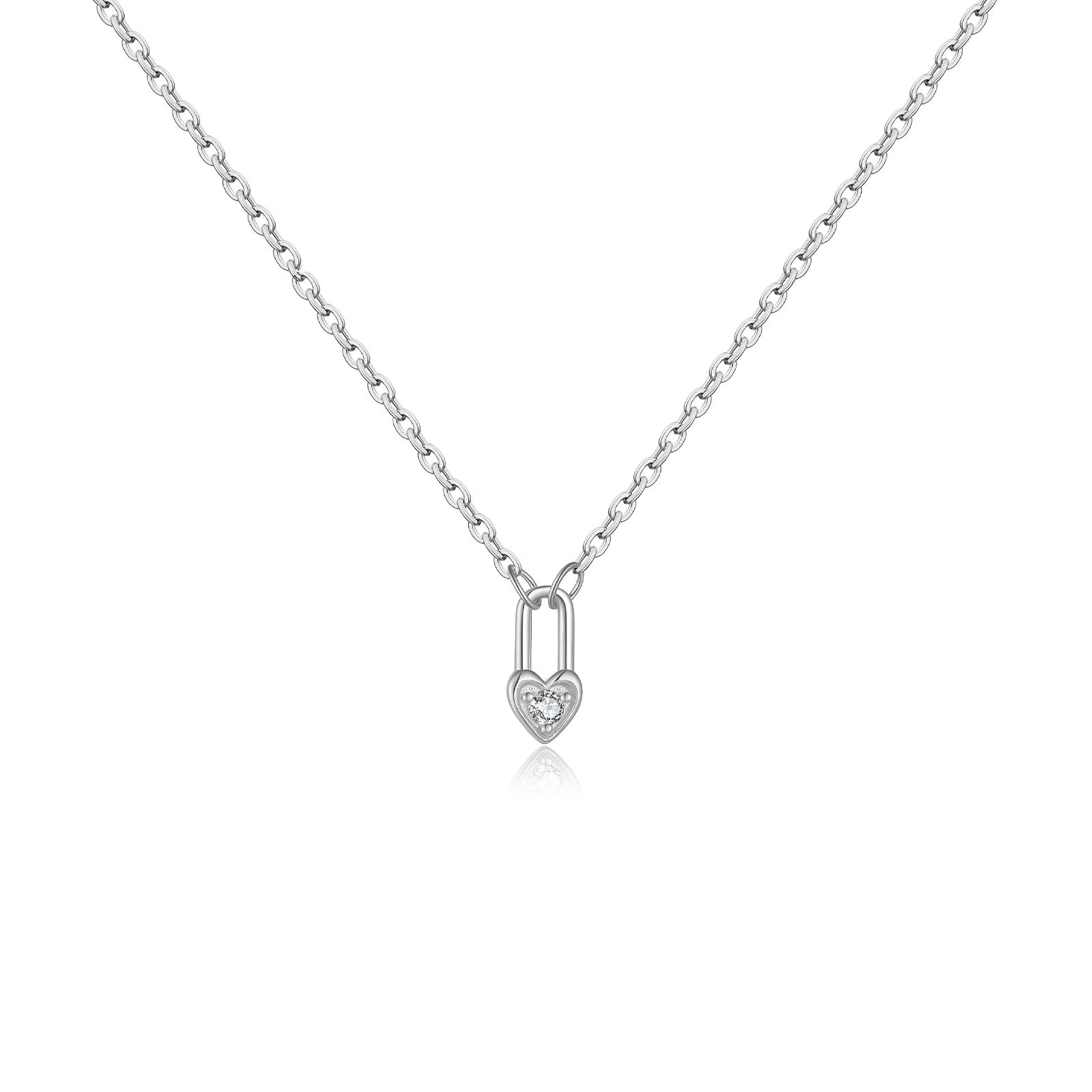 Sterling Silver Heart Padlock Necklace - Oreela