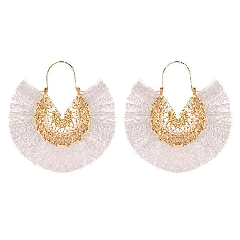 Boho Fan - Shaped Lace Tassel Earrings - Oreela