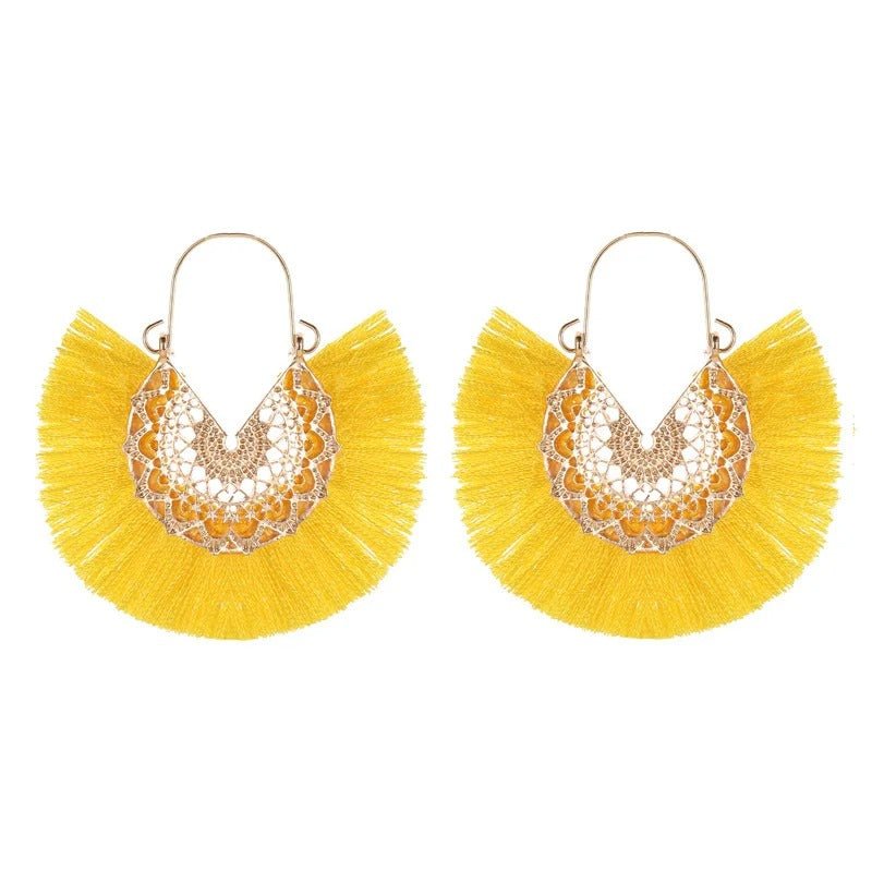 Boho Fan - Shaped Lace Tassel Earrings - Oreela
