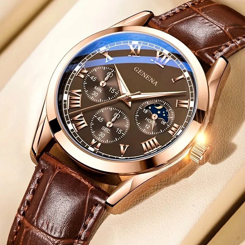 Men’s Leather Strap Quartz Watch - Oreela