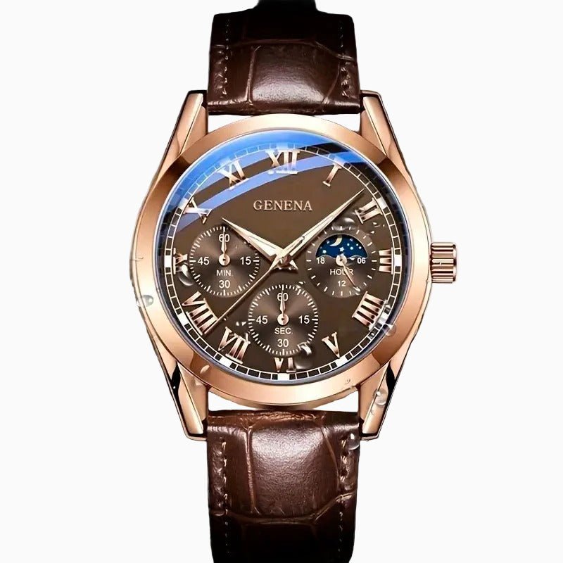 Men’s Leather Strap Quartz Watch - Oreela