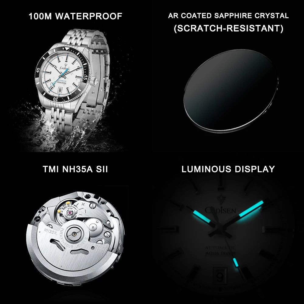 NEW 2025 CADISEN Men's Watch NH35A Ceramic Bezel 10Bar Waterproof - Oreela