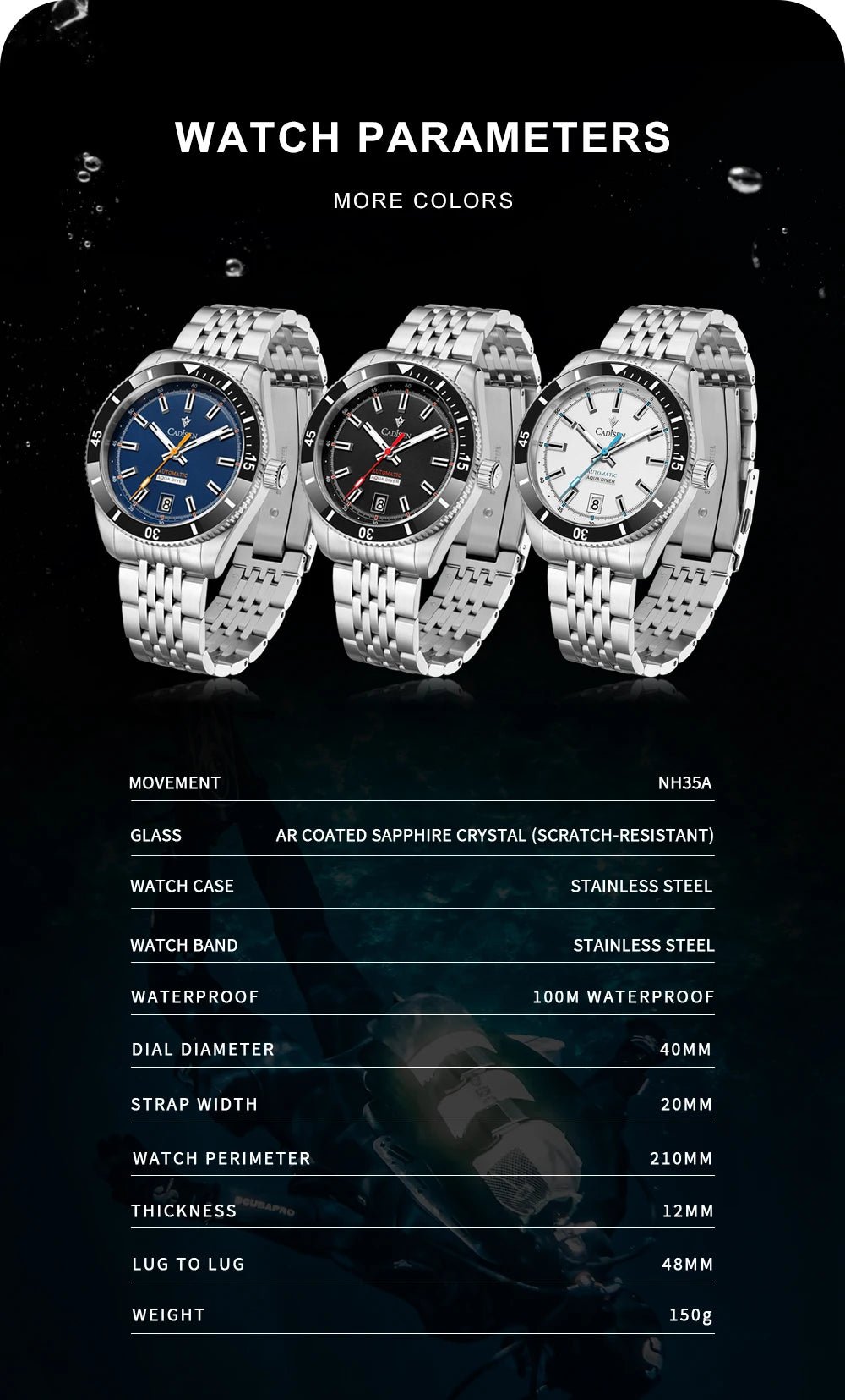 NEW 2025 CADISEN Men's Watch NH35A Ceramic Bezel 10Bar Waterproof - Oreela