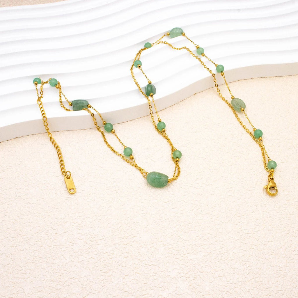 New Natural Stone Bilayer Necklaces, Stainless Steel Short Necklace Women, Luxury Jewelry Accessories Chain - Oreela