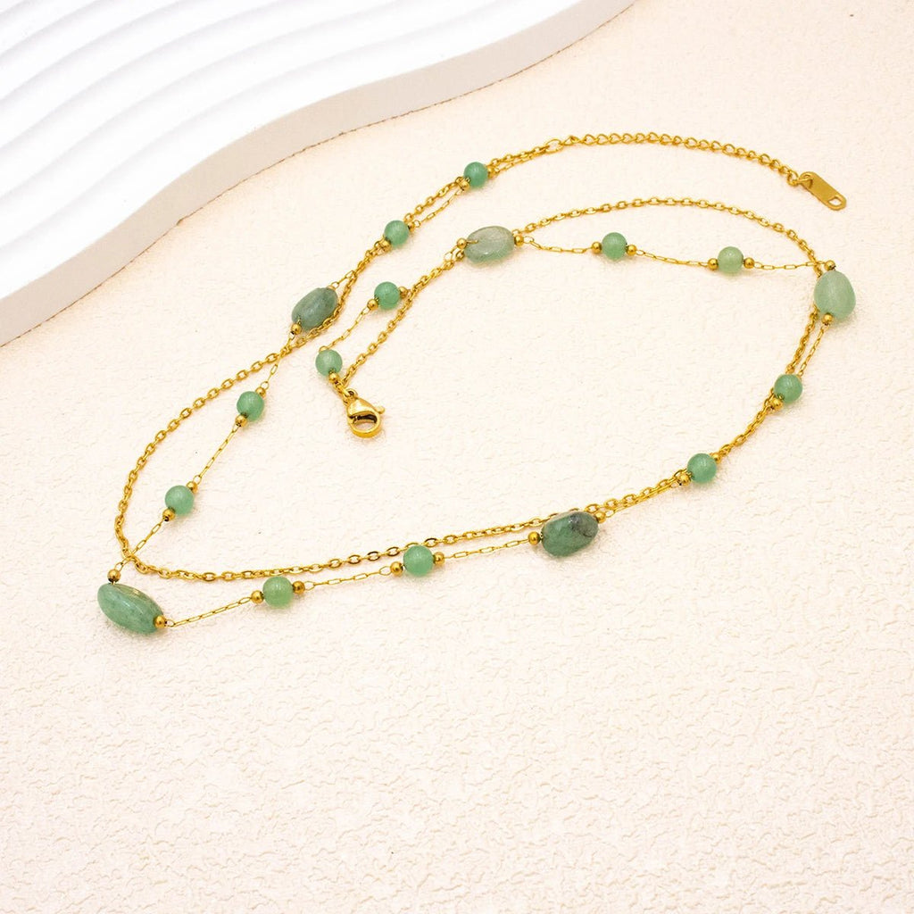 New Natural Stone Bilayer Necklaces, Stainless Steel Short Necklace Women, Luxury Jewelry Accessories Chain - Oreela