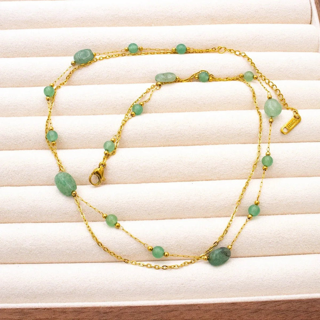New Natural Stone Bilayer Necklaces, Stainless Steel Short Necklace Women, Luxury Jewelry Accessories Chain - Oreela