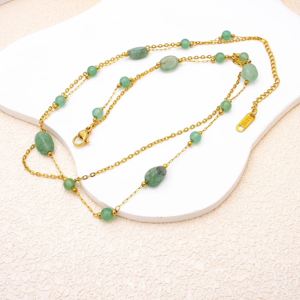 New Natural Stone Bilayer Necklaces, Stainless Steel Short Necklace Women, Luxury Jewelry Accessories Chain - Oreela