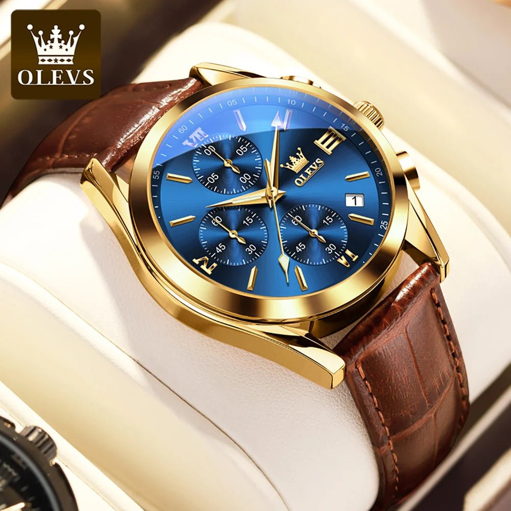 OLEVS Brand Business Men's Watch with Leather Strap - Oreela