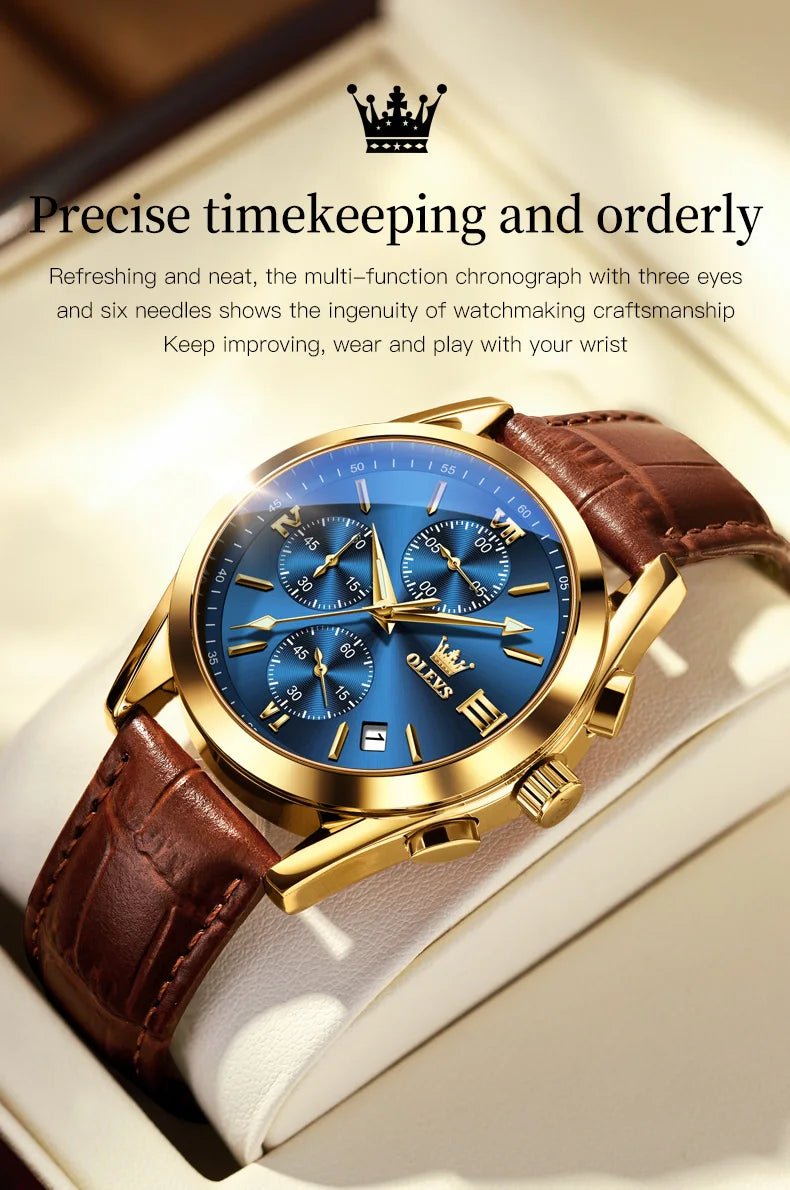 OLEVS Brand Business Men's Watch with Leather Strap - Oreela