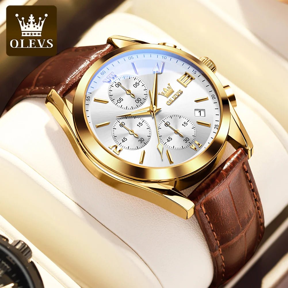 OLEVS Brand Business Men's Watch with Leather Strap - Oreela