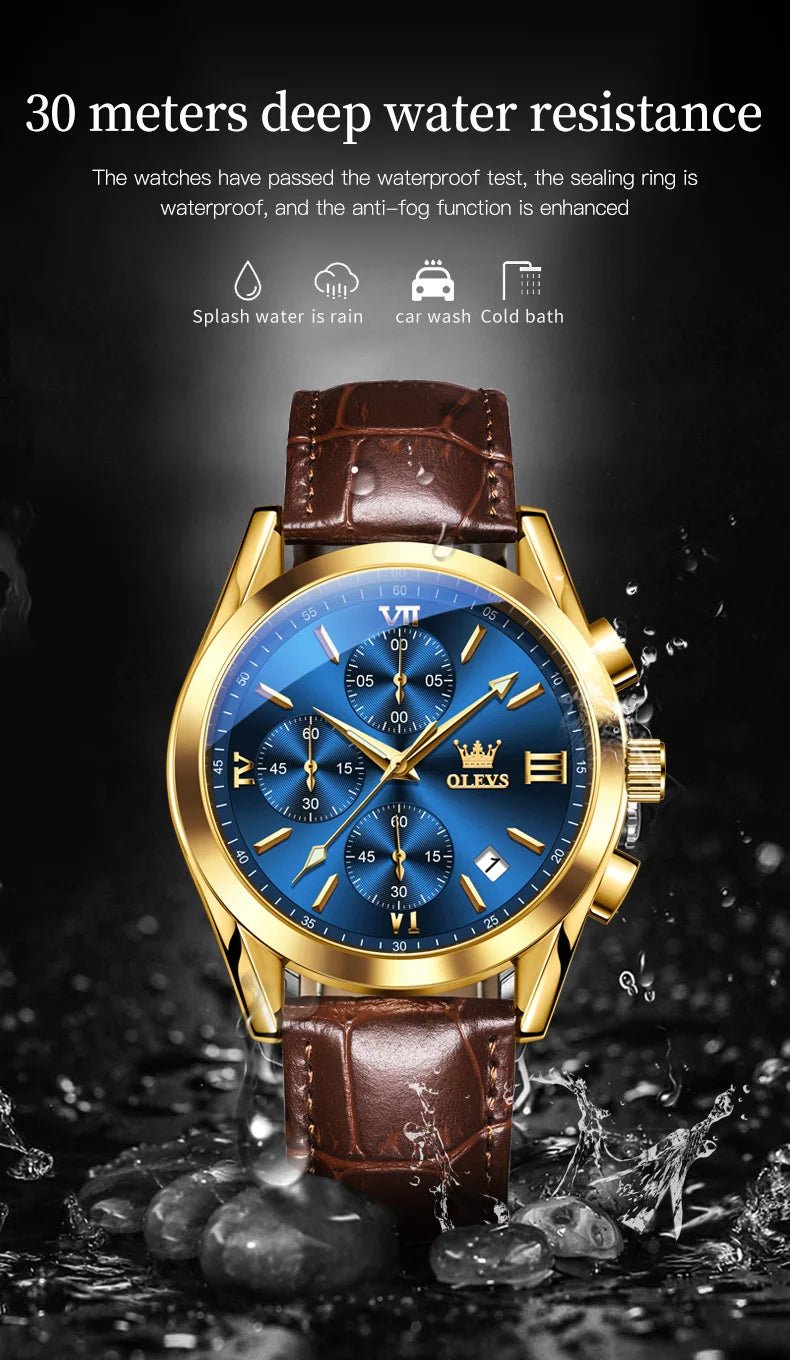 OLEVS Brand Business Men's Watch with Leather Strap - Oreela