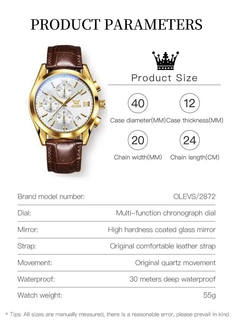 OLEVS Brand Business Men's Watch with Leather Strap - Oreela