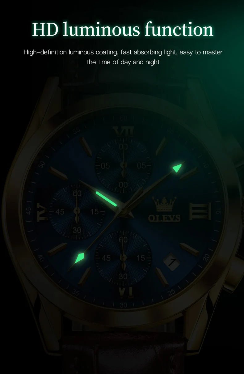 OLEVS Brand Business Men's Watch with Leather Strap - Oreela