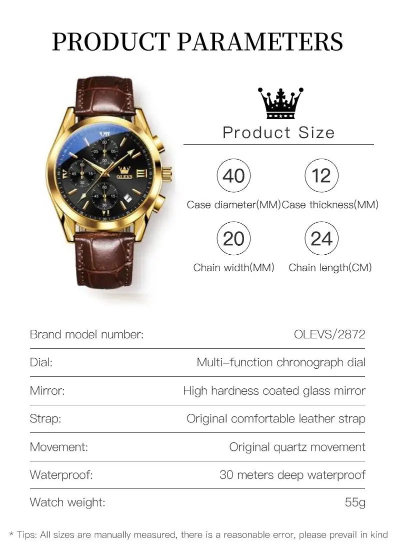 OLEVS Brand Business Men's Watch with Leather Strap - Oreela