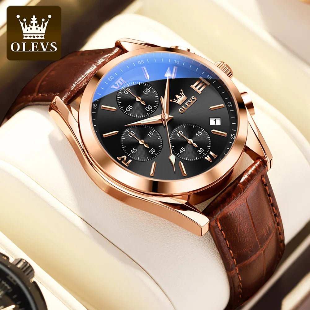 OLEVS Brand Business Men's Watch with Leather Strap - Oreela