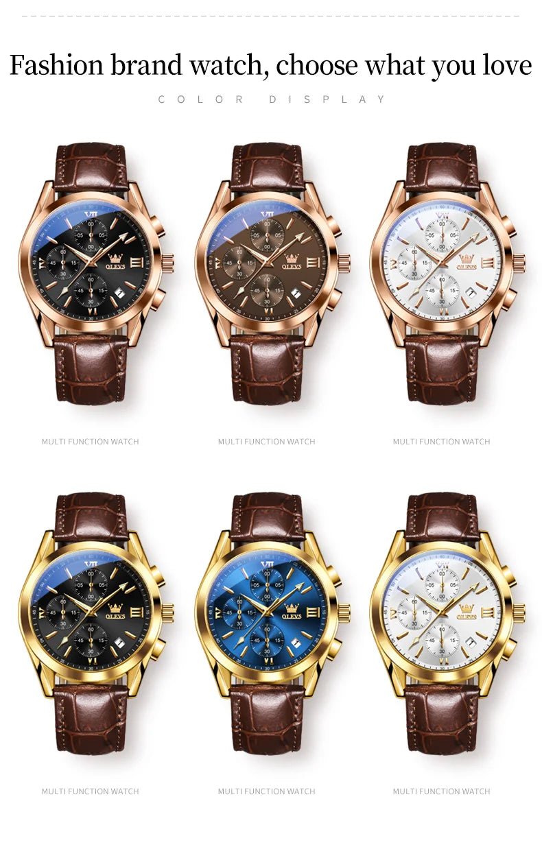 OLEVS Brand Business Men's Watch with Leather Strap - Oreela