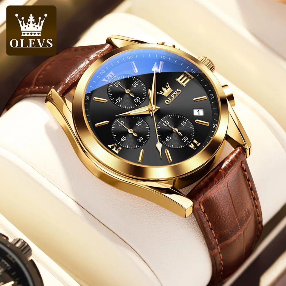 OLEVS Brand Business Men's Watch with Leather Strap - Oreela