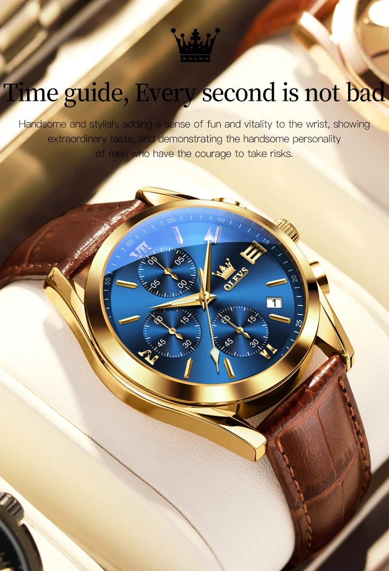 OLEVS Brand Business Men's Watch with Leather Strap - Oreela