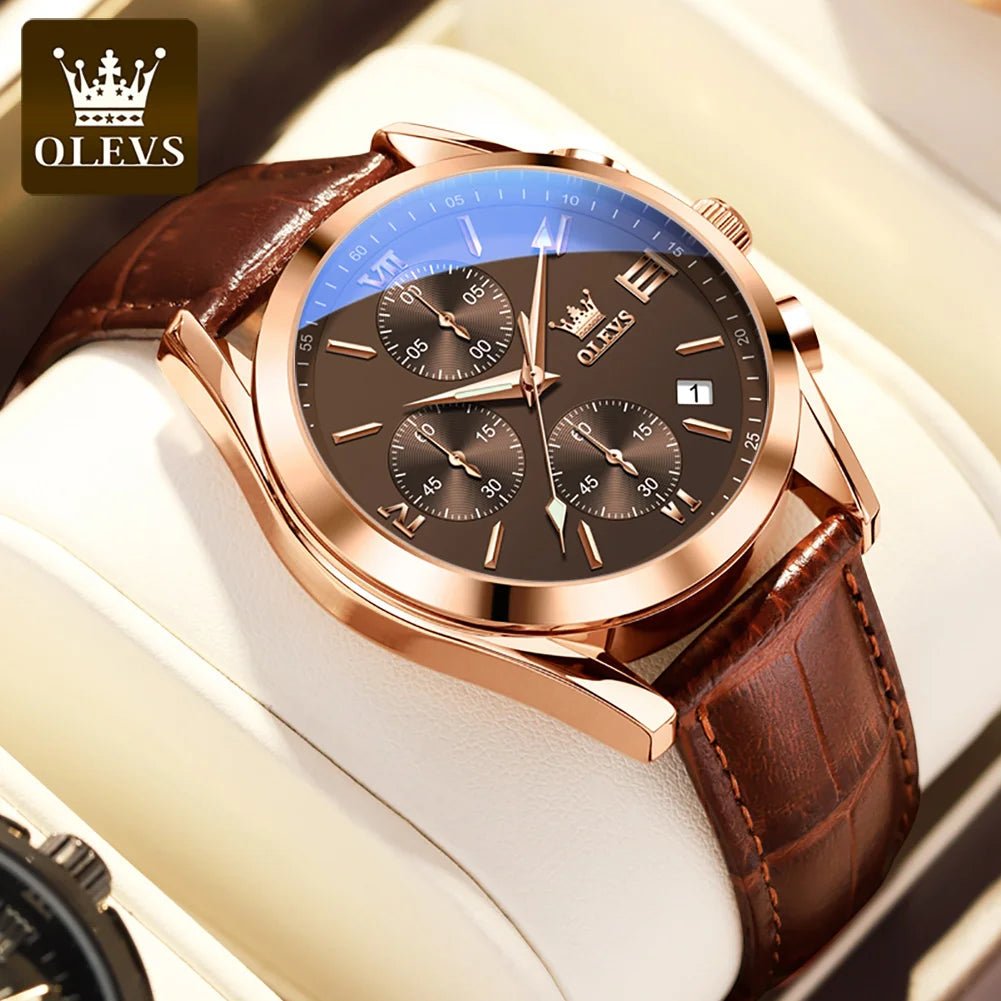 OLEVS Brand Business Men's Watch with Leather Strap - Oreela