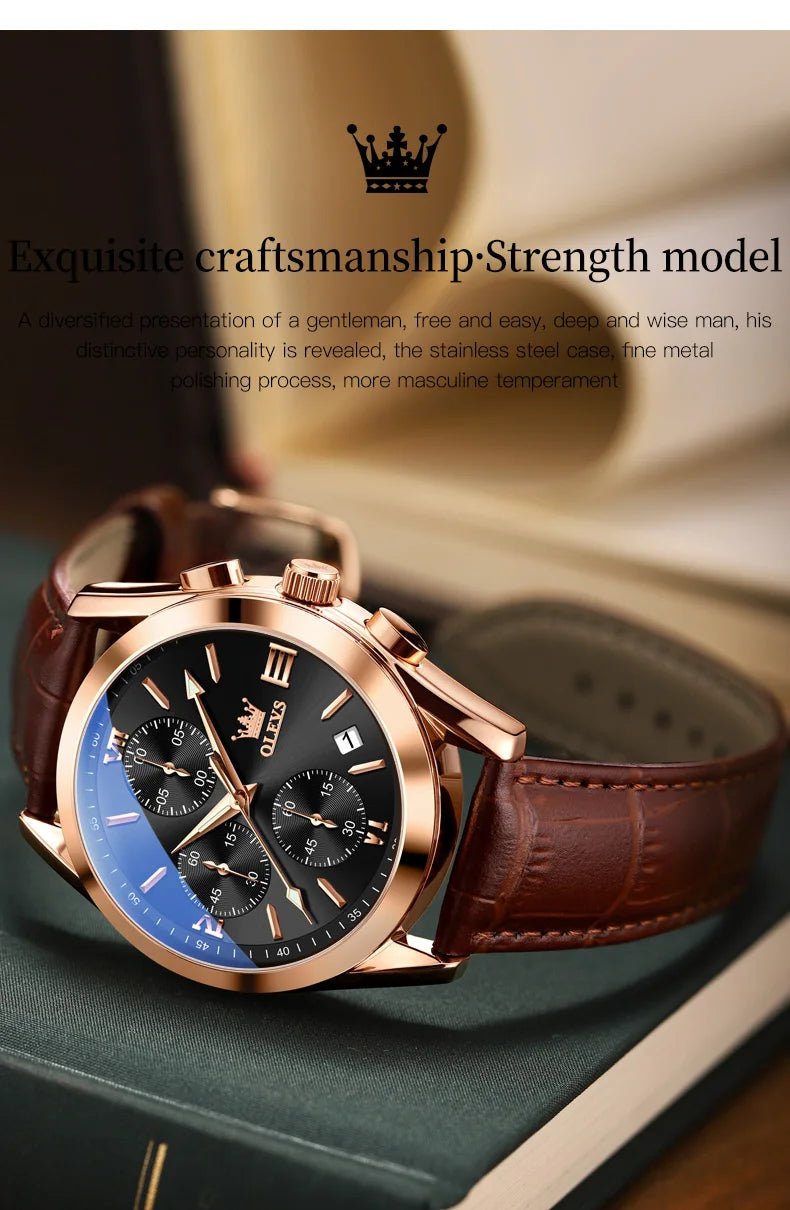OLEVS Brand Business Men's Watch with Leather Strap - Oreela