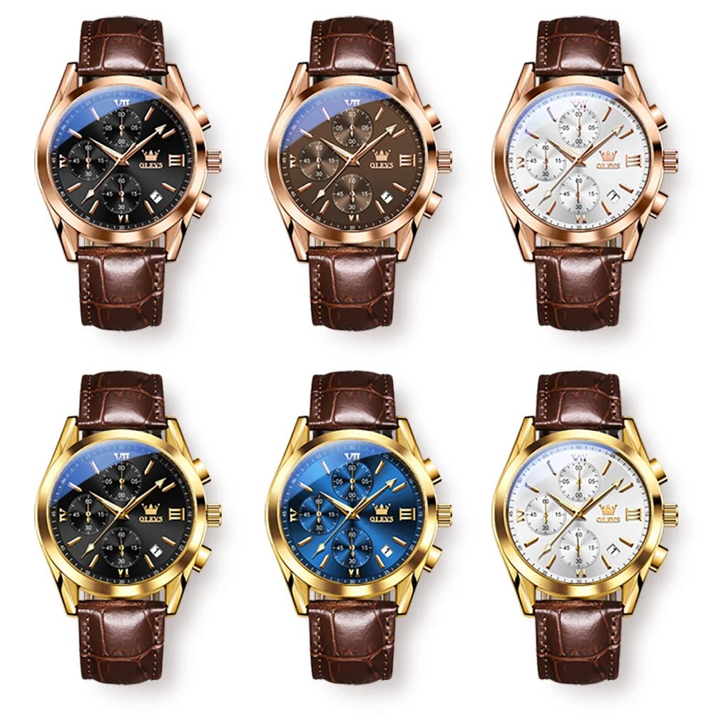 OLEVS Brand Business Men's Watch with Leather Strap - Oreela