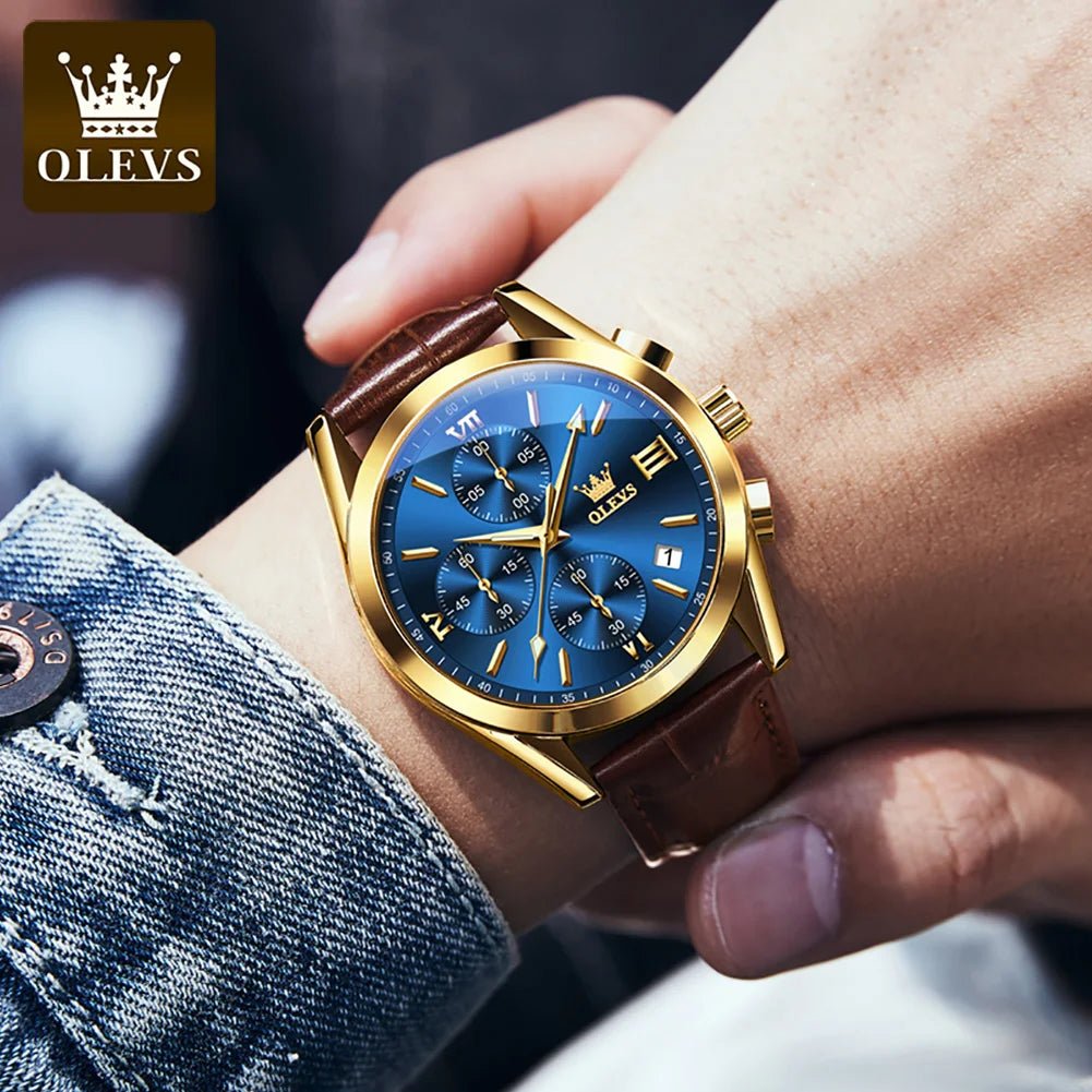 OLEVS Brand Business Men's Watch with Leather Strap - Oreela