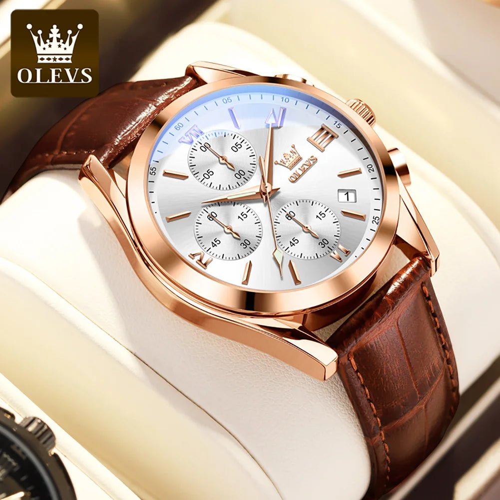 OLEVS Brand Business Men's Watch with Leather Strap - Oreela