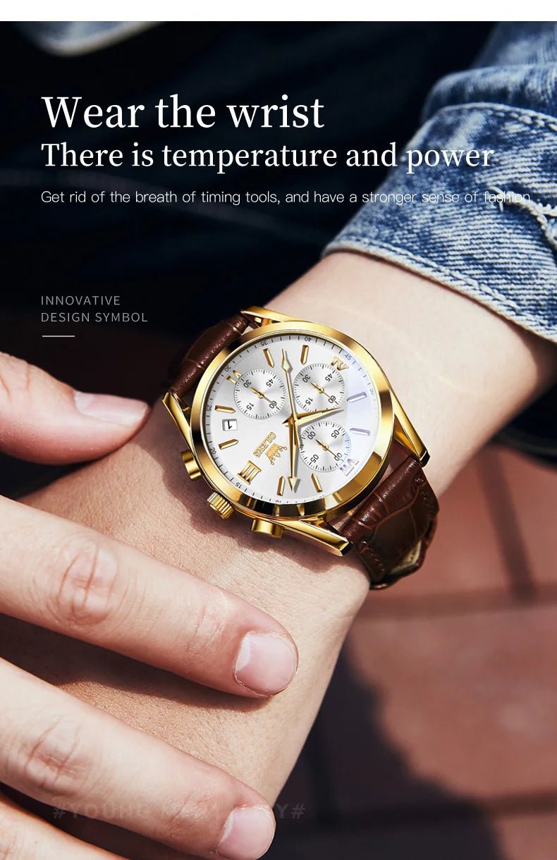 OLEVS Brand Business Men's Watch with Leather Strap - Oreela